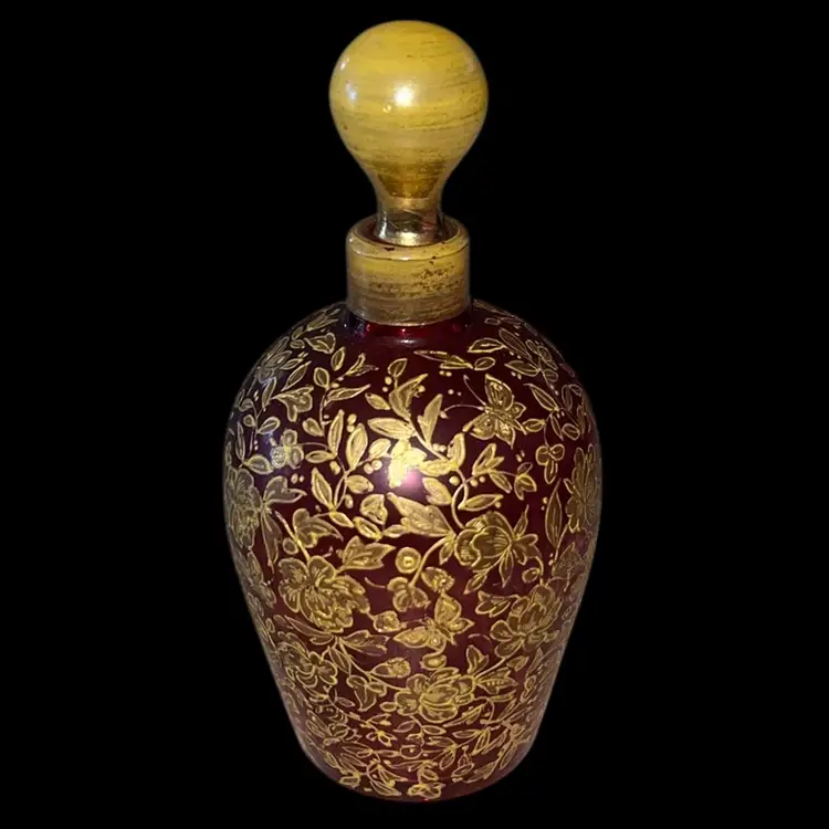 Antique MOSER Ruby Gold Overlay Glass Perfume Bottle