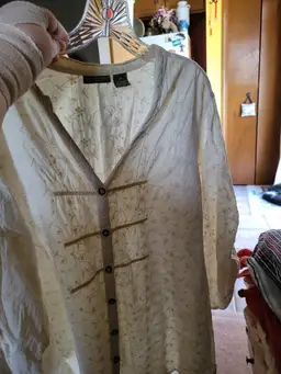 Bay Studio Khaikis Plus Womens Shirt Cream Eyelet LS Roll Up 3X