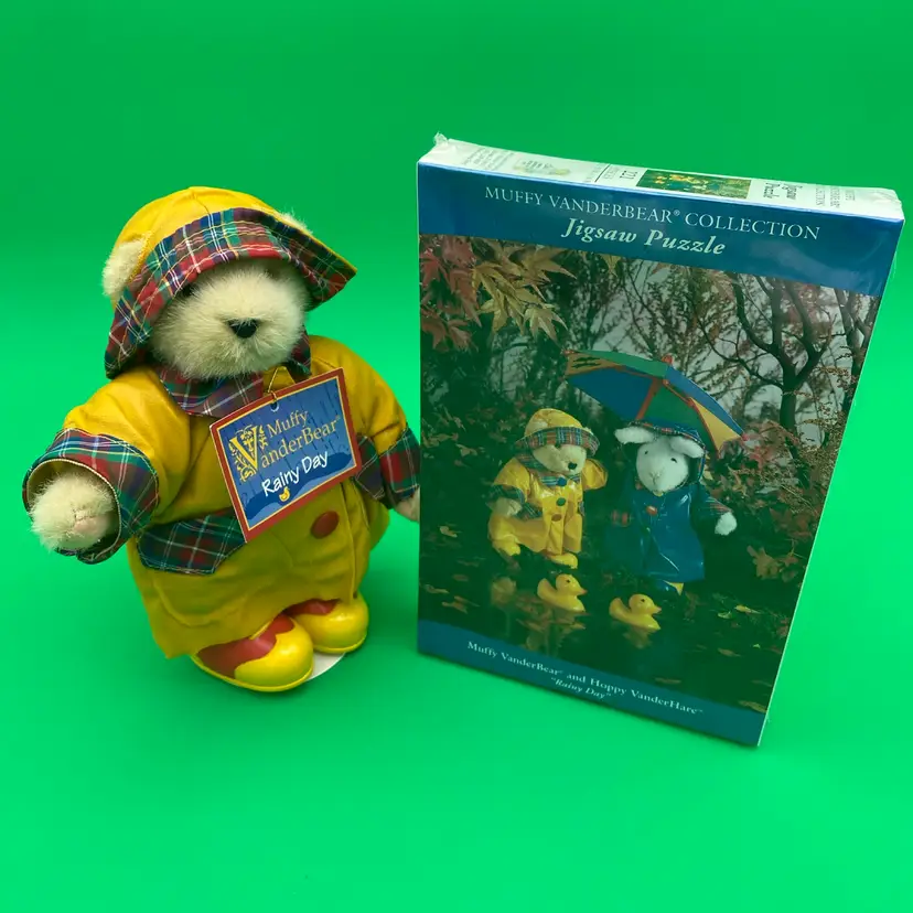 Muffy VanderBear Collection Rainy Day Plush Bear & Jigsaw Puzzle Set - 90s NABCO