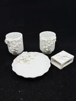 Vintage Porcelain Yona Fleurette Smoking Set Ashtray-match Holder-cigarette Holders