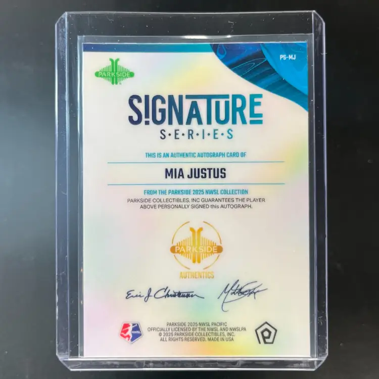 Mia Justus 2025 Parkside Pacific NWSL Signature Series Autograph Soccer Card