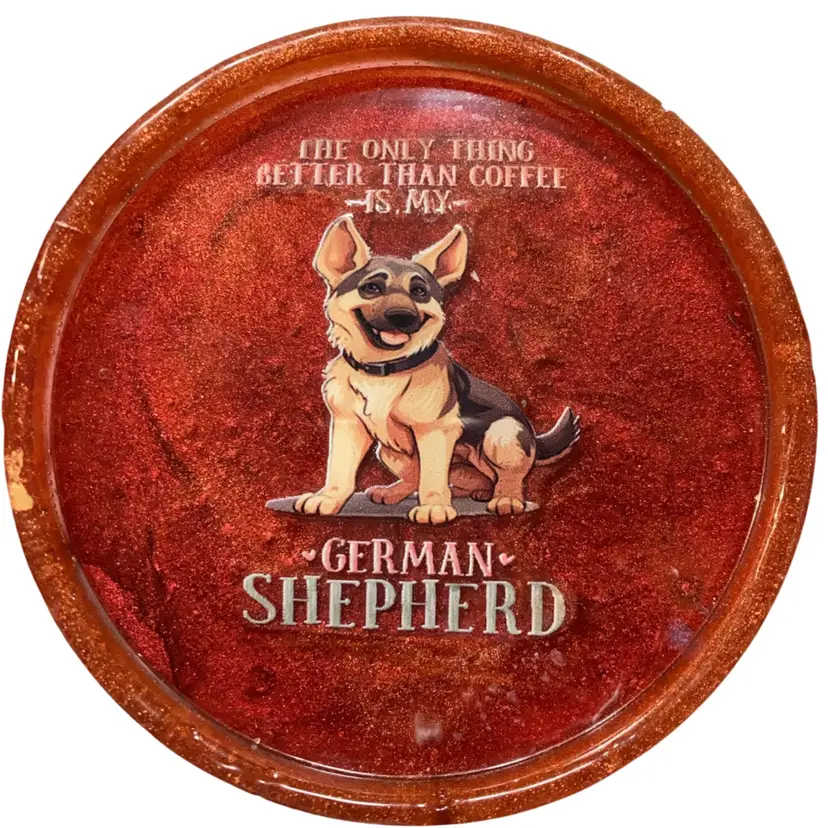 German Shepherd 4” Resin Coaster Handmade