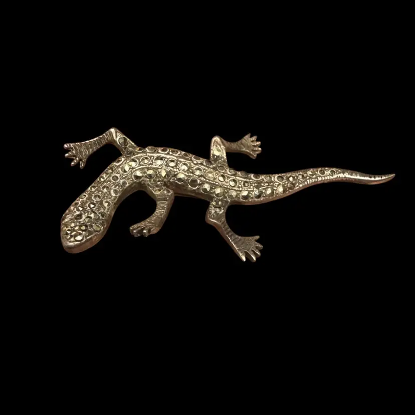 Sterling Silver Vintage Lizard Brooch With Marcasites