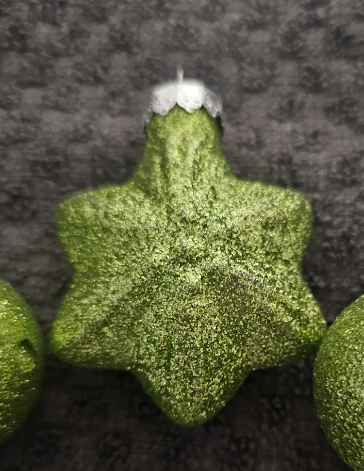 Lot of 3 Green Glitter Vintage Ornaments Preowned Condition