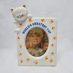Adorable Vintage 'World's Greatest Cat' Ceramic Photo Frame