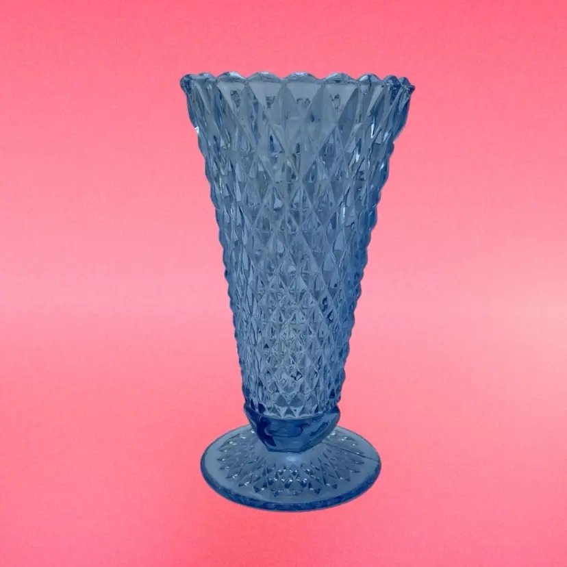 Indiana Glass Diamond Point Vase Ice Blue Vintage Home Decor