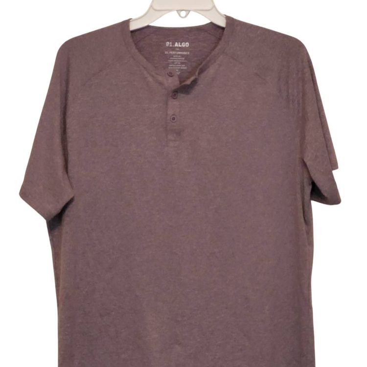 01.Algo Performance Short Sleeve Button Front Henley Shirt Mens Large Burgundy