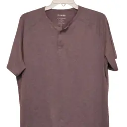 01.Algo Performance Short Sleeve Button Front Henley Shirt Mens Large Burgundy