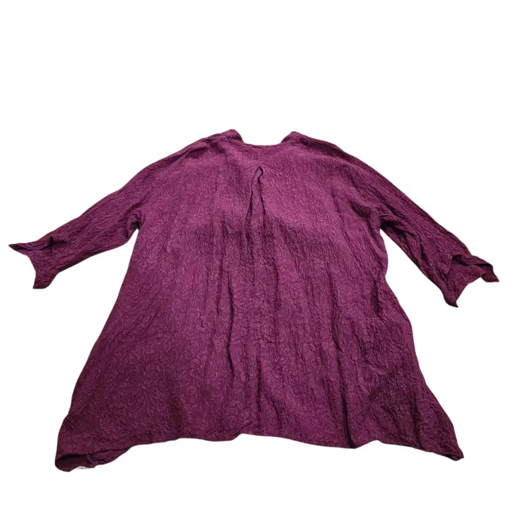 URU Venice Silk Tunic XL Flower Embossed Art-to-Wear Maroon Lagenlook Pockets