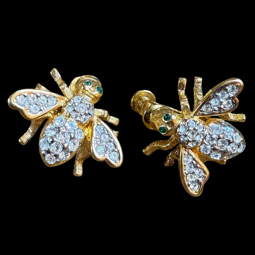 Joan Rivers Gold Tone Bumble Bee 🐝 Swarovski Crystal Earrings