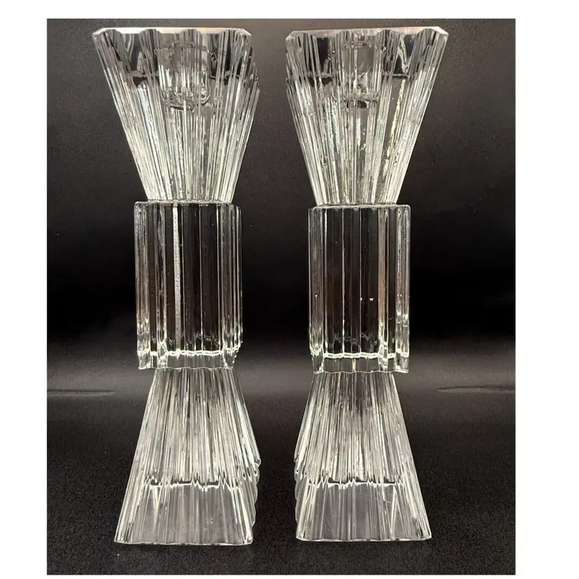 ROYAL GALLERY 1998 LEAD CRYSTAL CZECH CANDLEHOLDERS ~ ART DECO STYLE