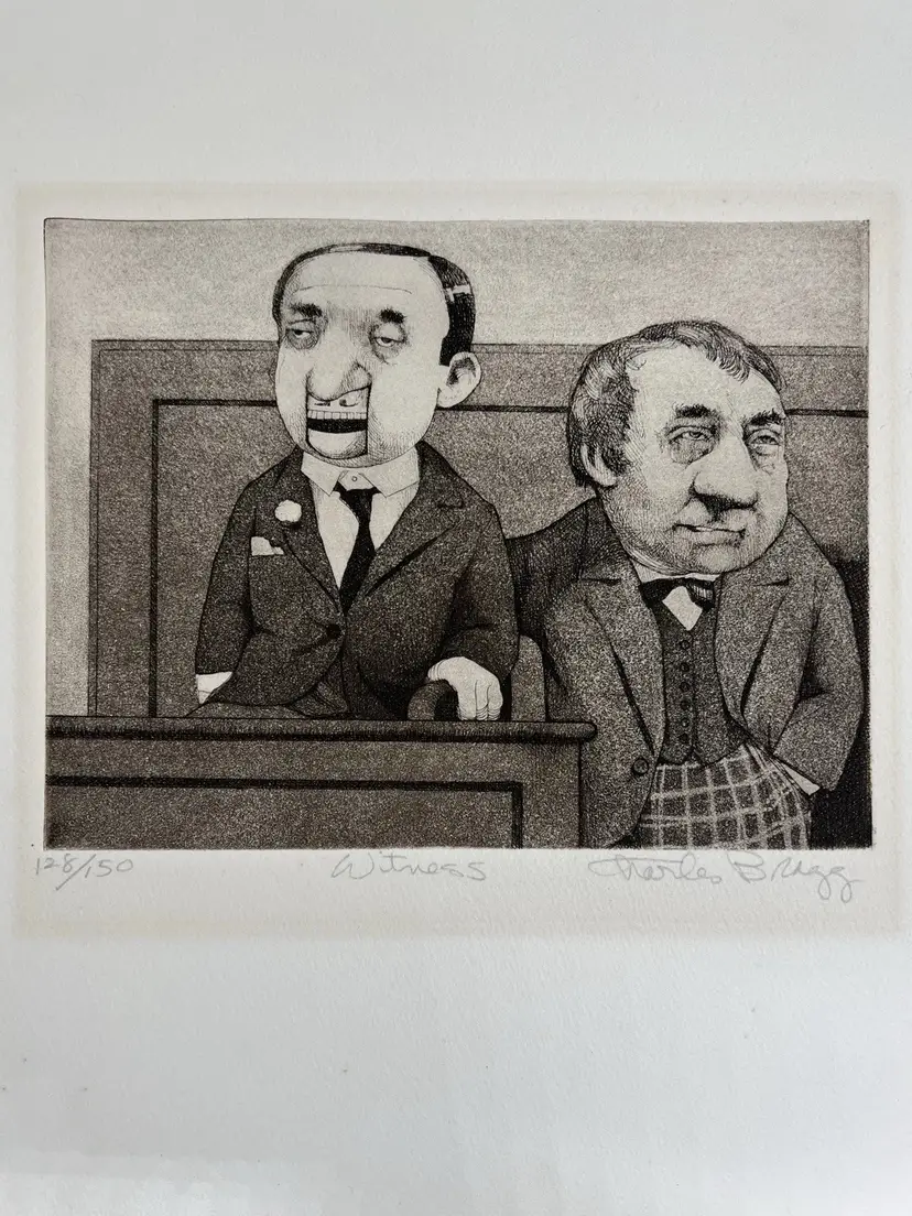 Vintage Artwork Witness 128/150 Charles Bragg 12”x13.5” Pencil SIGNED Etching