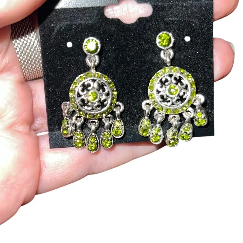 Silvertone Dangle Chandelier Earrings Pierced