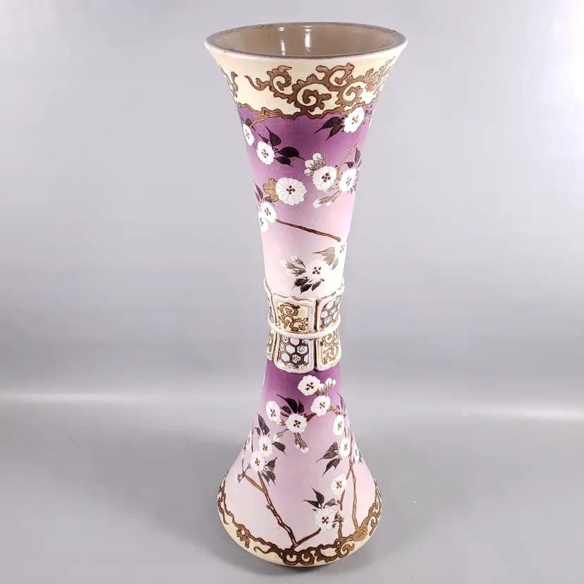 Vintage Antique SATSUMA Flowering Tree Gold MORIAGE Ceramic FLOOR VASE Japan