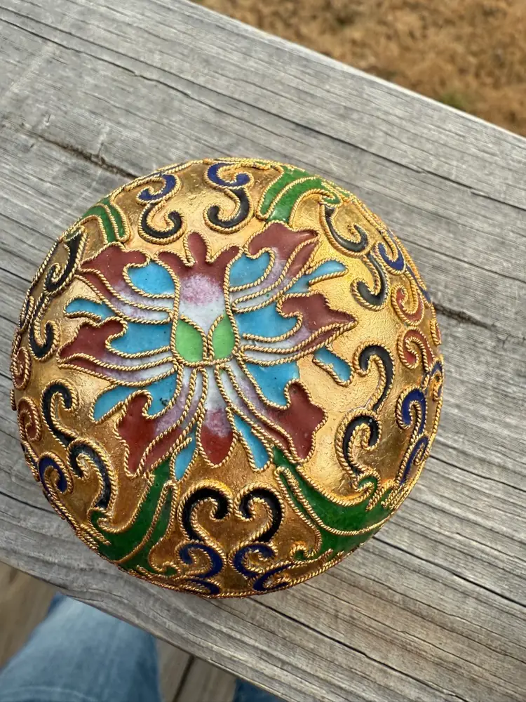 14 Cloisonné Gold Floral Paperweight