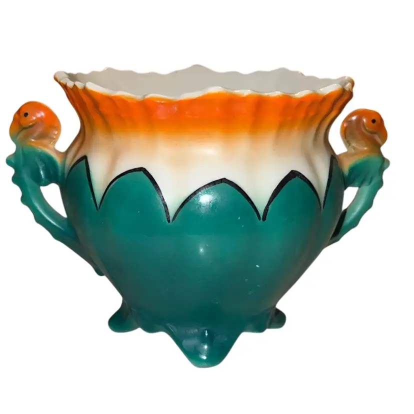 Antique Art Nouveau Parrot Open Sugar Bowl Czechoslovakia (read)