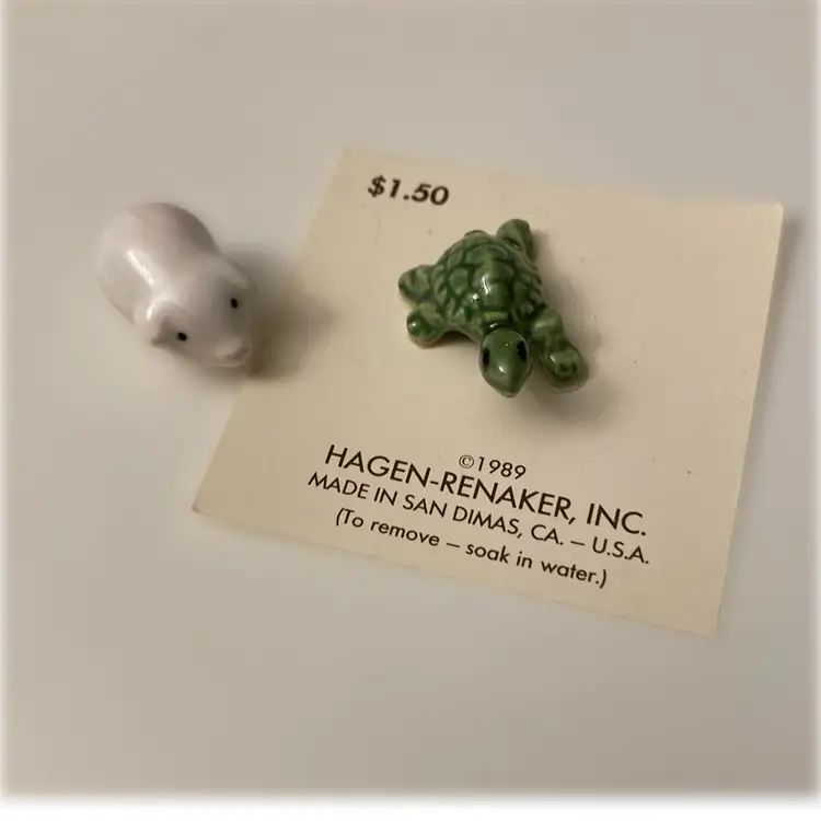 1989 Set If 2 Hagen Renaker - Miniature Turtle And Piglet - As Is