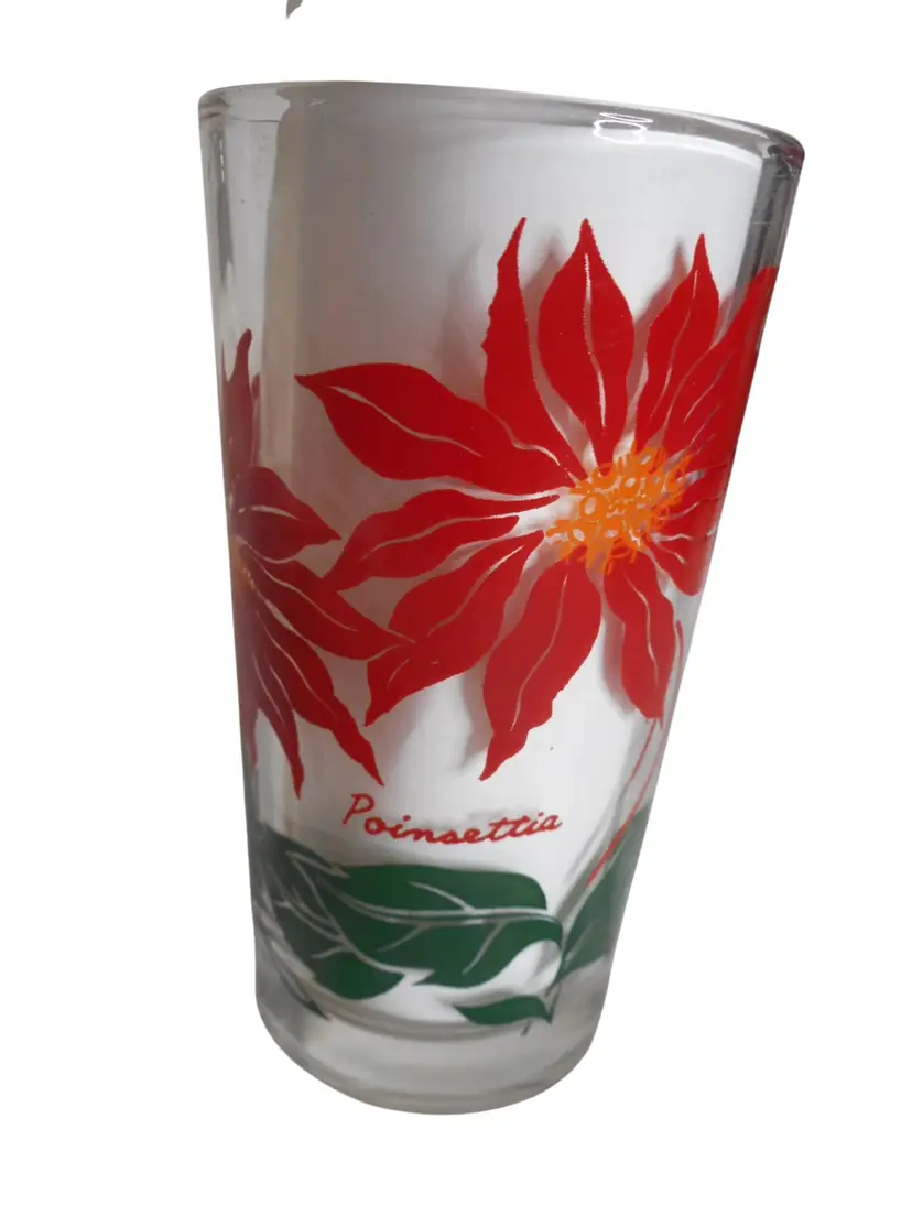 MCM Peanut Butter Juice Glass Tumbler Dark Red Poinsettia Estate find 5" #7