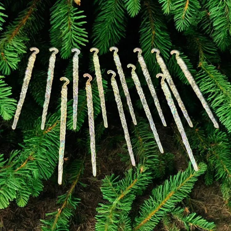 Vintage Christmas Ornaments Iridescent Clear Plastic Twisted Icicles Lot of 13