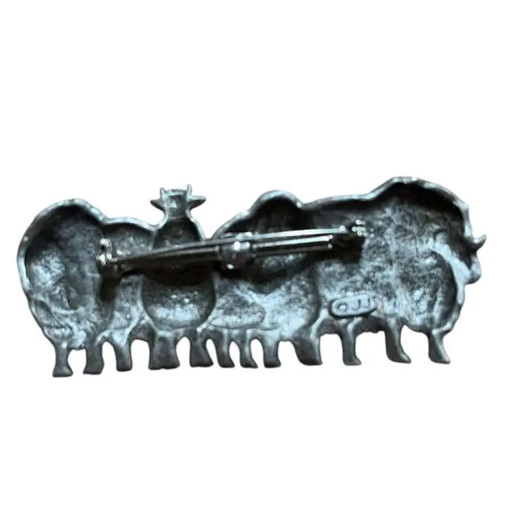 JJ Jonette Vintage Brooch Yak Buffalo Silver Tone