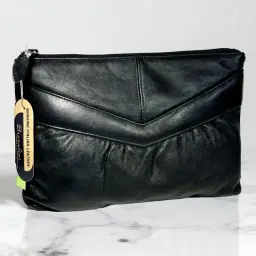 Vintage 1980s Brenalini Black Italian Leather Clutch Purse Handbag Luxury NWT