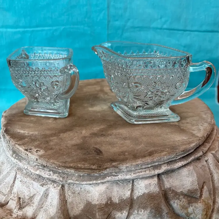Vintage Indiana Clear Glass Creamer And open Sugar Set