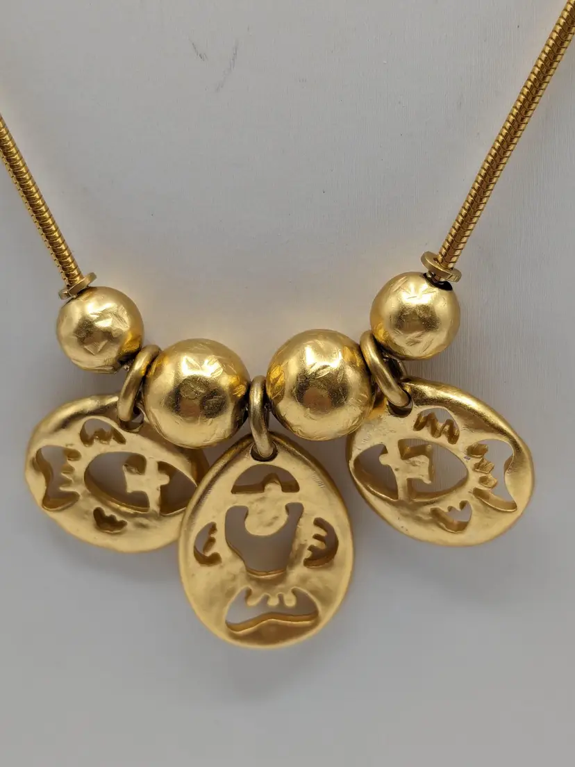 Vintage Anne Klein Fish Necklace Gold Tone Signed