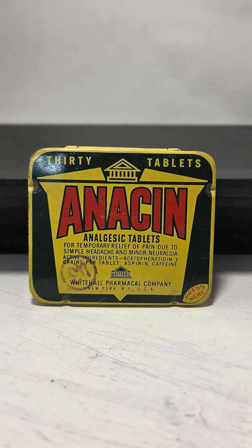 Vintage Anacin Whitehall Pharmacal Company 30 Tablet Tin