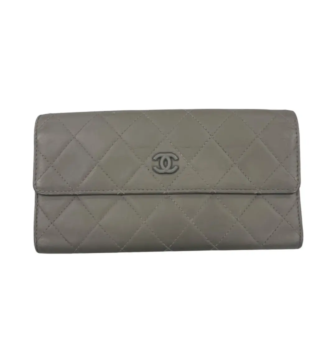 Chanel Grey Quilted Classic Flap Wallet
