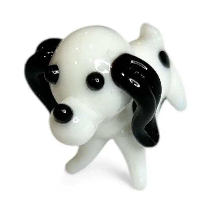 Mini Handblown Dalmatian Art Glass Figurine And Christmas Stocking