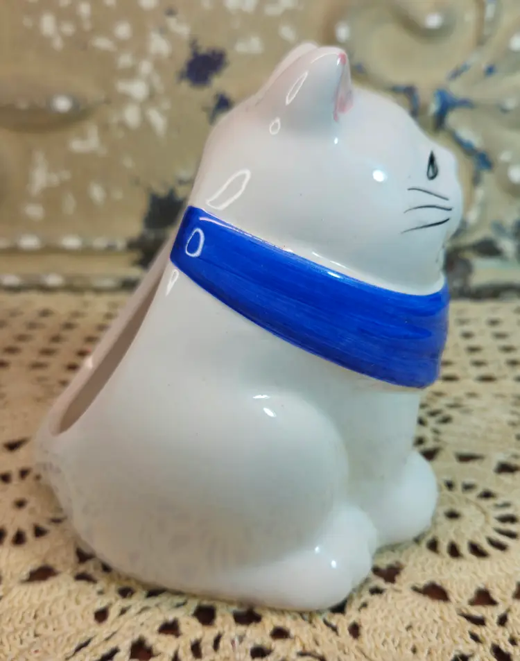 Cat Kitten Shaped Ceramic Kitchen Scouring Pad Sponge Holder Hand Painted