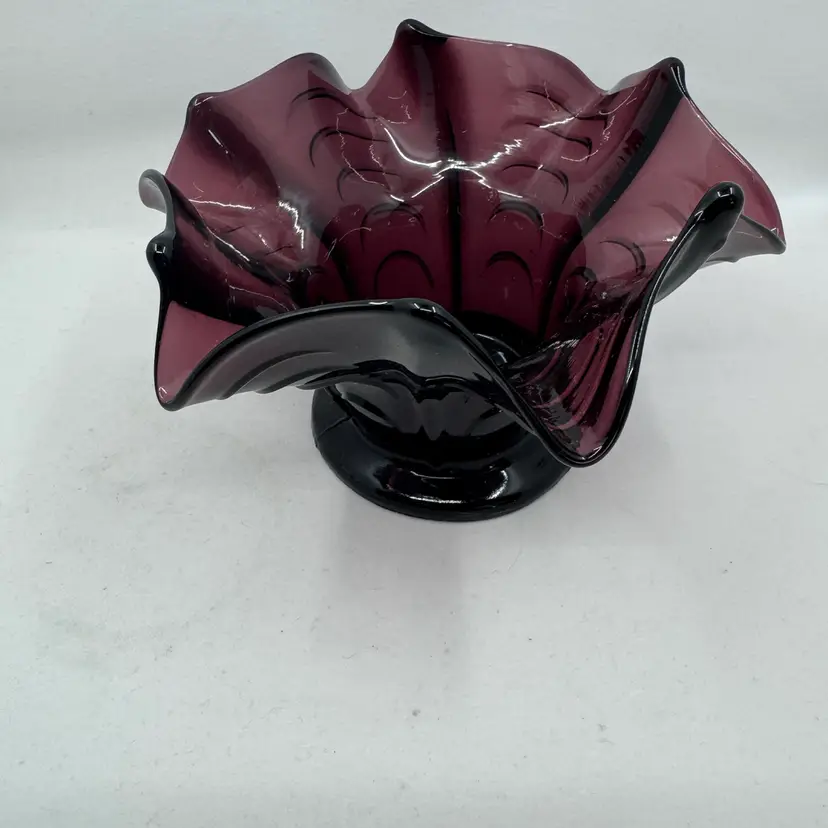 Purple Hand Blown Ruffled Top Vase