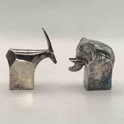 2 VTG Dansk Elephant And Gazelle, Silver Plated, Zinc, Paper Weights 1980s