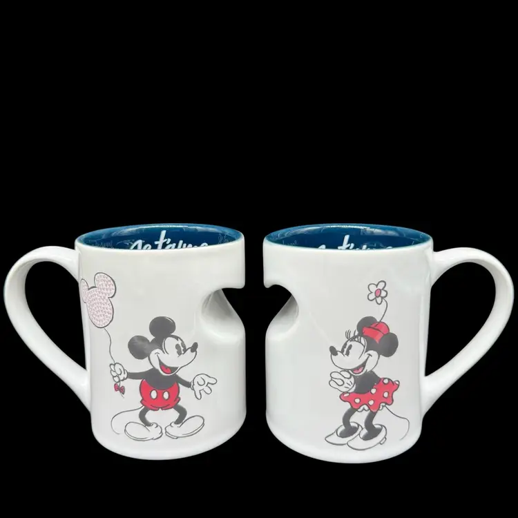 Disney Mickey & Minnie Mouse His & Hers Mug Set Je Taime Ceramic Heart Vintage