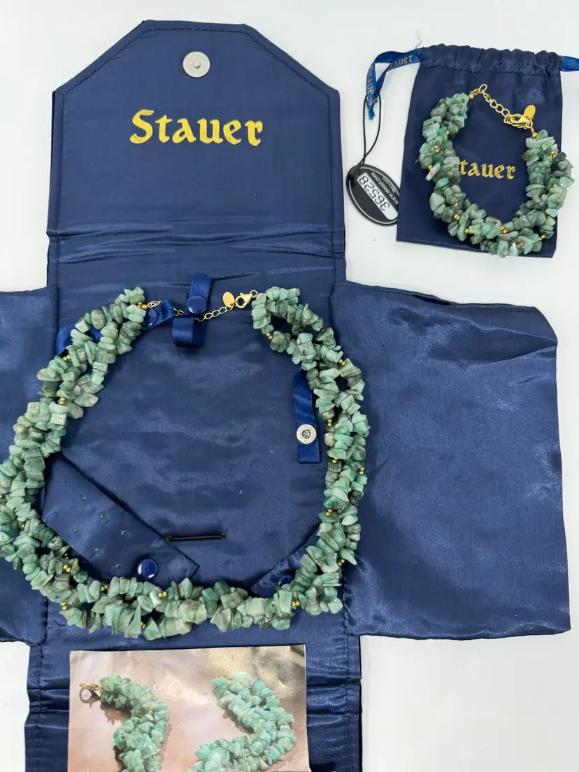 Stauer Genuine Emeralds Green 600 Total Carats 925 Necklace Bracelet Set W Case