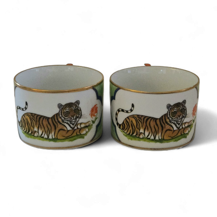 Lynn Chase Tiger Raj Coffee Cups 2¼" Tall × 3⅜" Diameter Set of 2 Glaze Signed