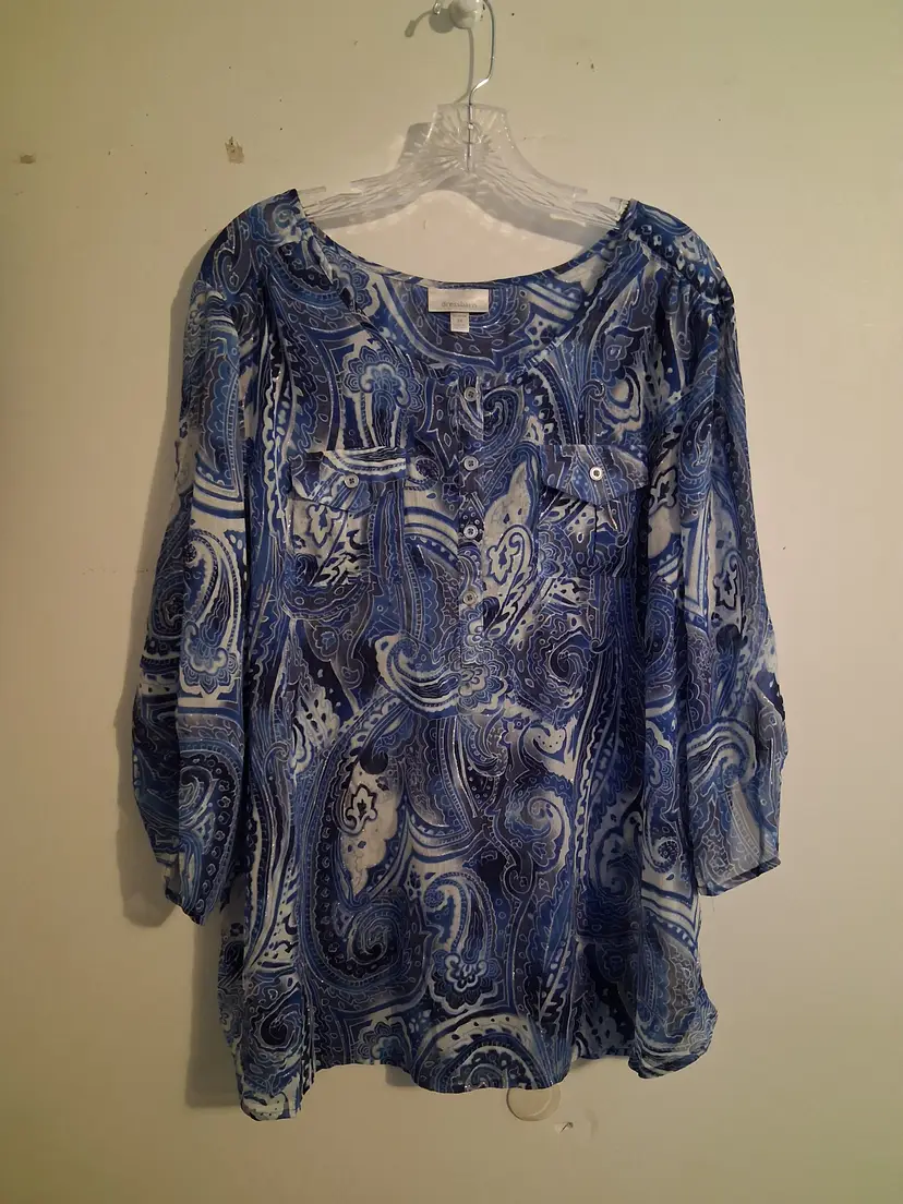 Women's 2X Pull Over Semi Sheer DRESSBARN 3/4 Sleeve Blouse (B30)