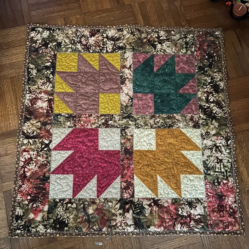 Maple Block Leaf 4 Square Quilt Wall Hanging 23" X 23"