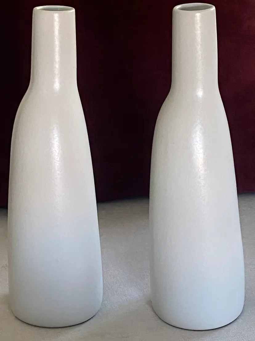 2 Gharyan Cream Colored Stoneware Carafes, 12" Tall