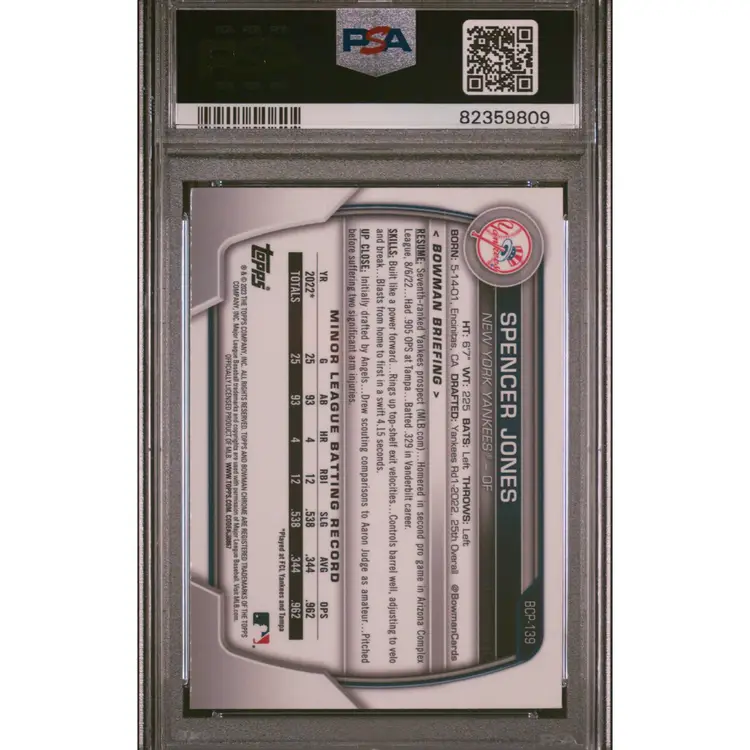 2023 Bowman Chrome Mega Box Spencer Jones Mojo 1st Refractor PSA 9 Yankees Card