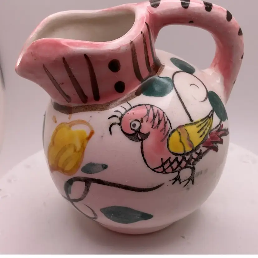 POW4 Mini Pitcher Bud Vase with a Bird Hand Painted Ceramic 2.5”