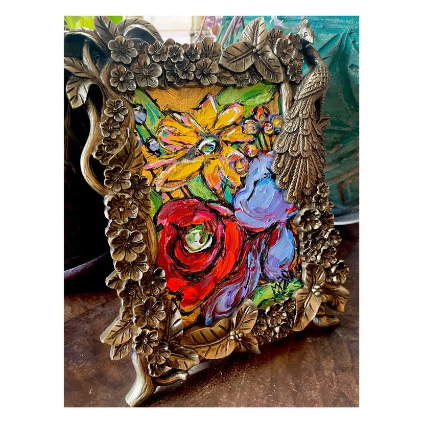Painted Love
New, Original Flower Painting
On 5”x7” Canvas Board
In 8”x10” Preloved Frame.
With Glass
Good Condition