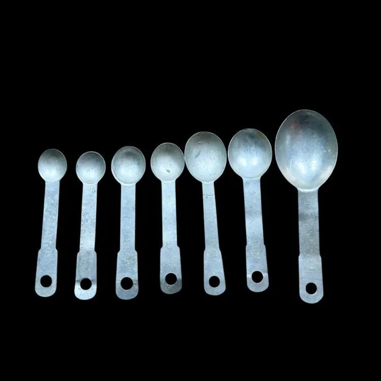 Lot Of Antique Aluminum Metal Measuring Spoons, 7 Pieces