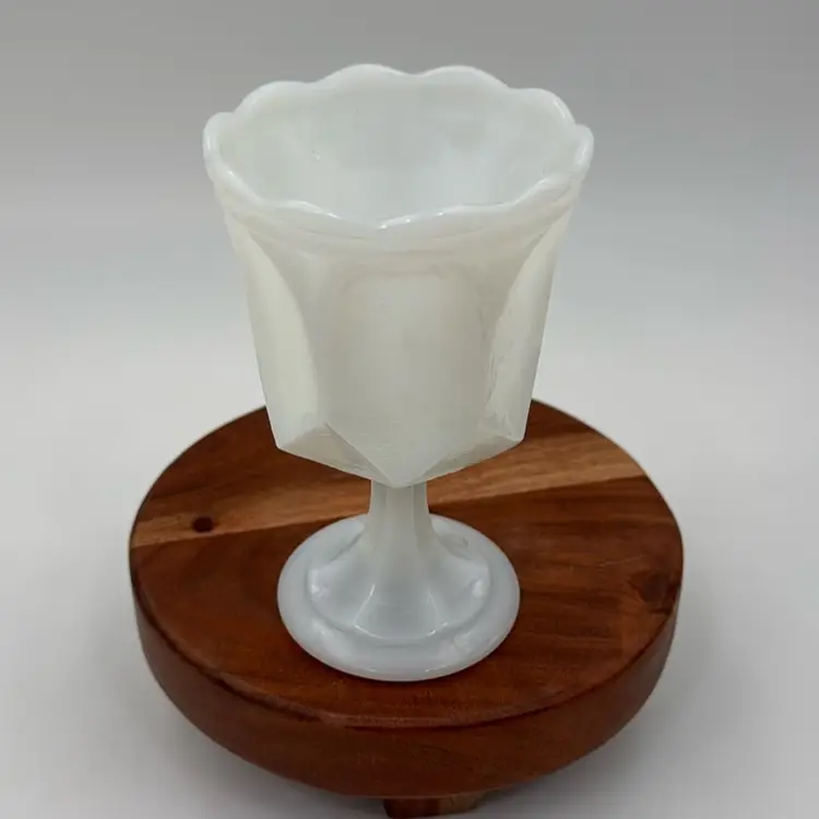 Vintage Milk Glass, Pedestal, Vase, Goblet With Sculpted Edges.