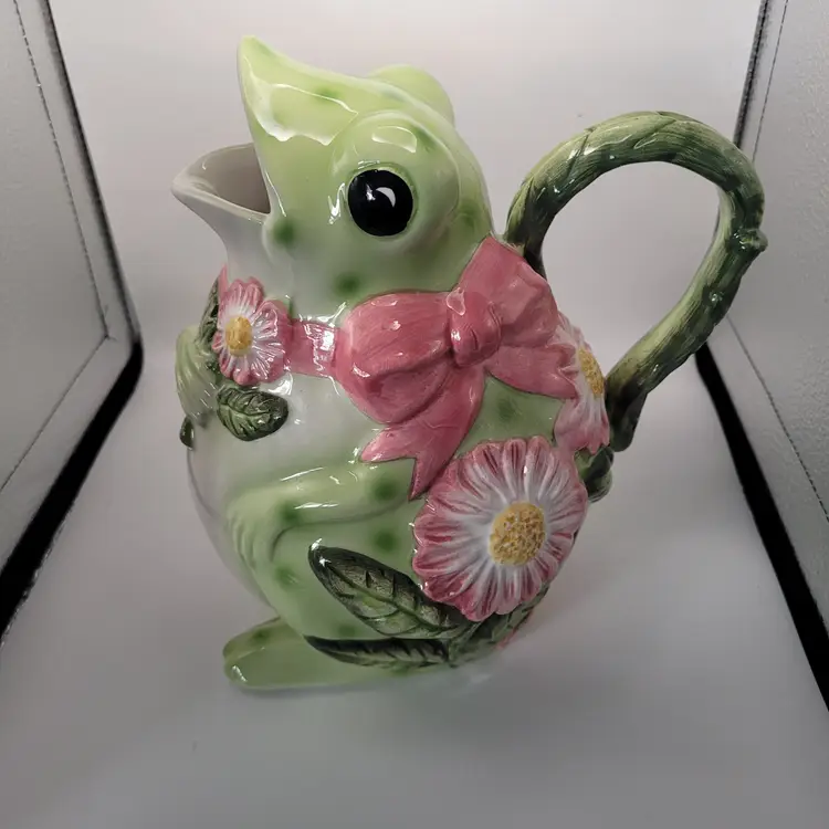 Vintage Fitz & Floyd Ceramic Frog Pitcher Hand Painted