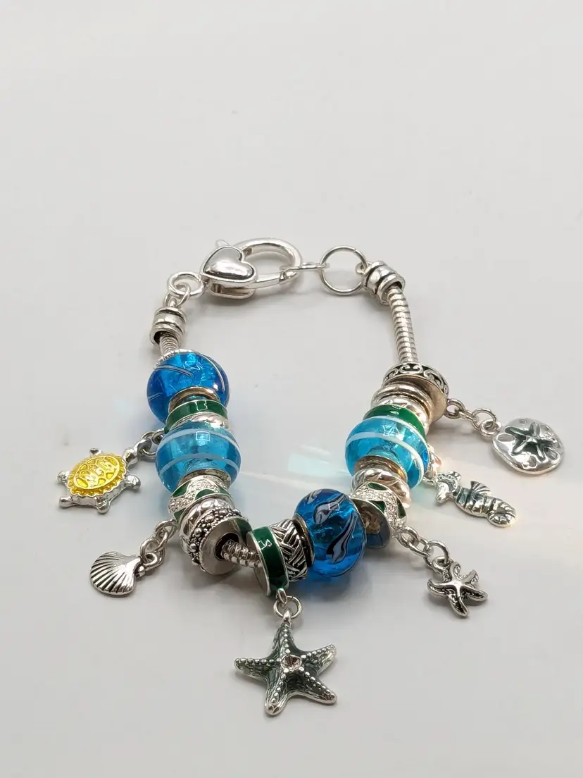 Charm Bracelet Ocean Theme Blue Silver Tone