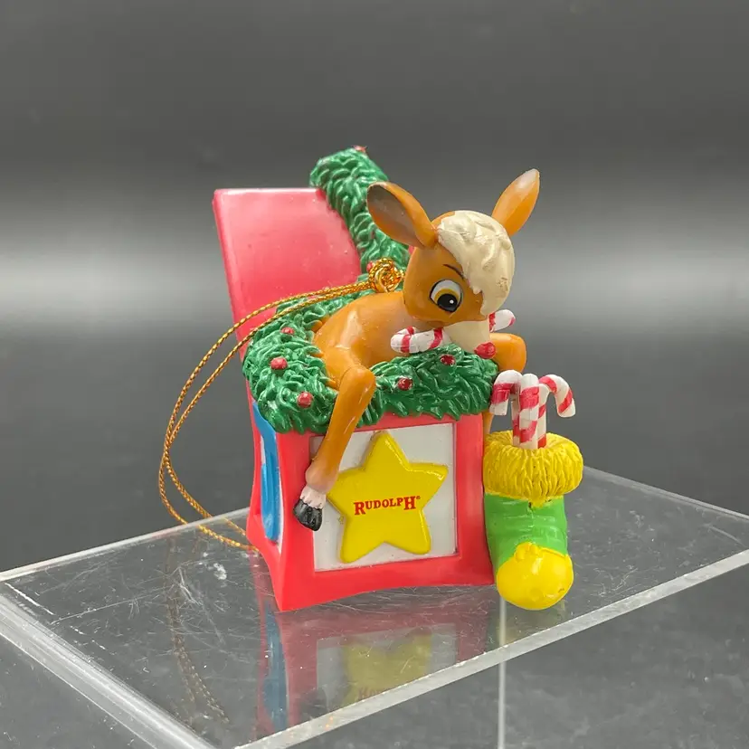 Rudolph The Red Nosed Reindeer Hanging Christmas Ornament VTG Trevco Holiday