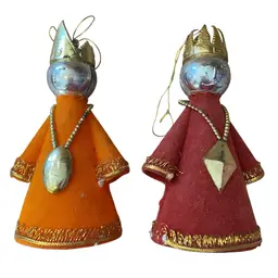 Vintage Doubl Glo Flocked Wisemen Ornaments