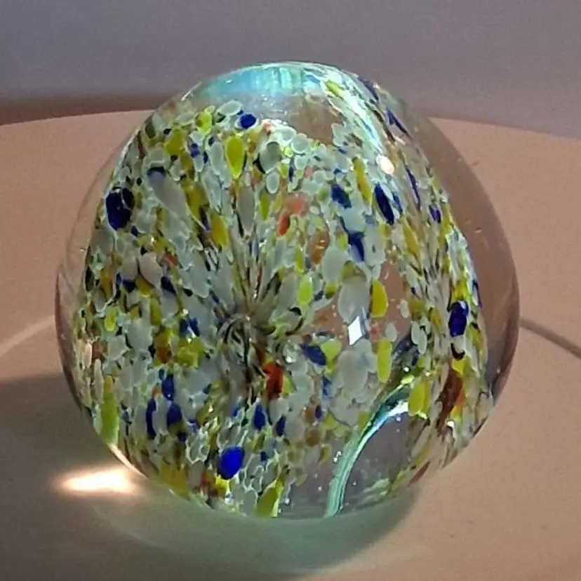 Vintage Art Glass Multi-Color Confetti Flower Paperweight