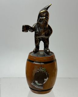 Vintage Ireland Souvenir Gnome Drinking Beer on Wood Keg